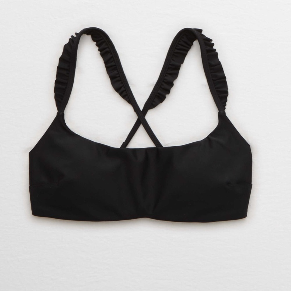 NWT AE black ruffle bikini top